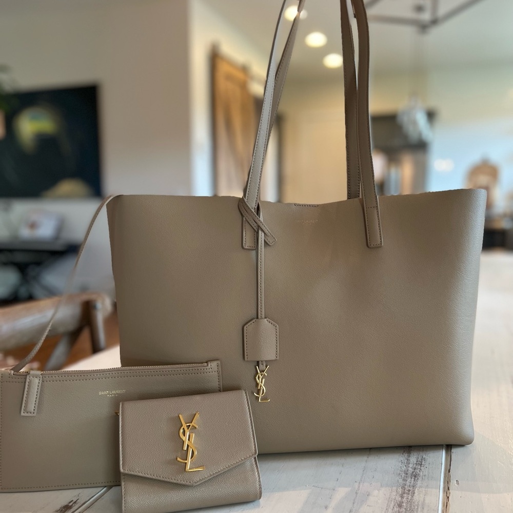 YSL tote bag with zipper pouch and coordinating wallet